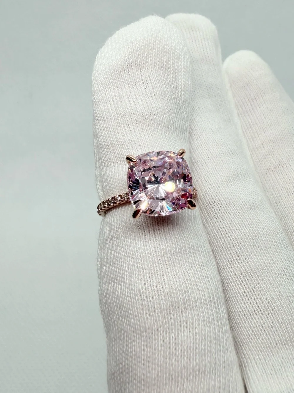 Pink Cushion-Cut Moissanite Ring!